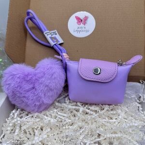 Women's Mini Lilac Coin Purse wristlet w/  Heart Keychain Charm